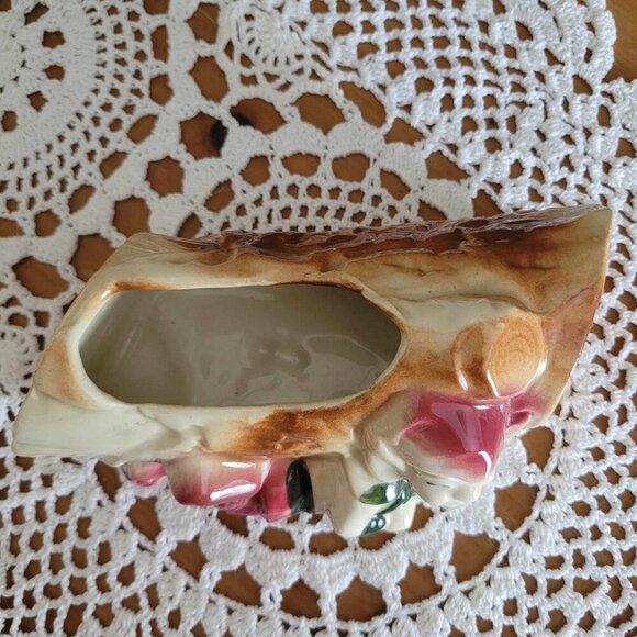 Vintage Porcelain Trinket Planter - Elf Pixie Gnome Wood Log - Picture 7 of 11